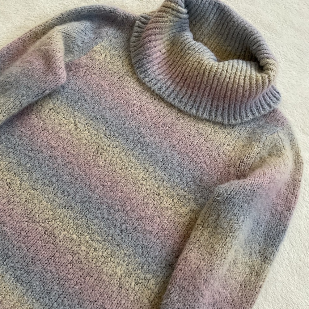 Vintage Woolrich Pastel Rainbow Stripe Turtleneck Sweater Medium Wool Blend - Picture 5 of 15